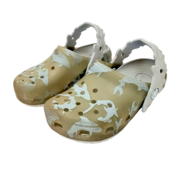 CROCS Shoes Crocs Kids Shark Clogs Crocslite Foam Green Gray Boys 2